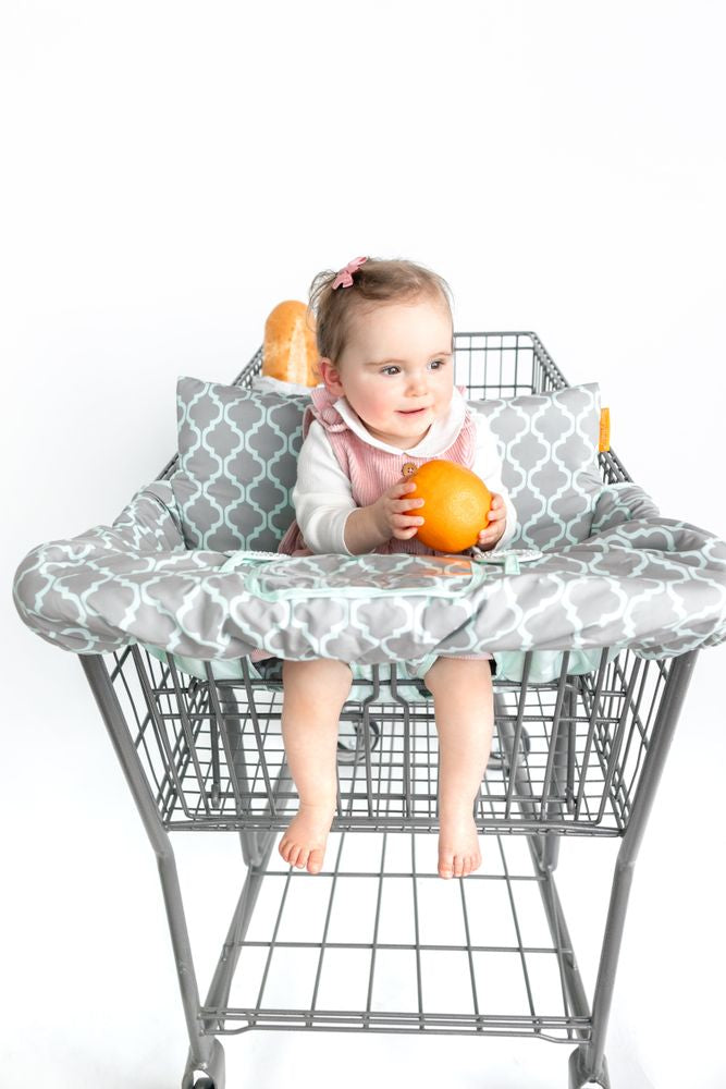 Baby Shopping Cart Cover - Grey/Aqua